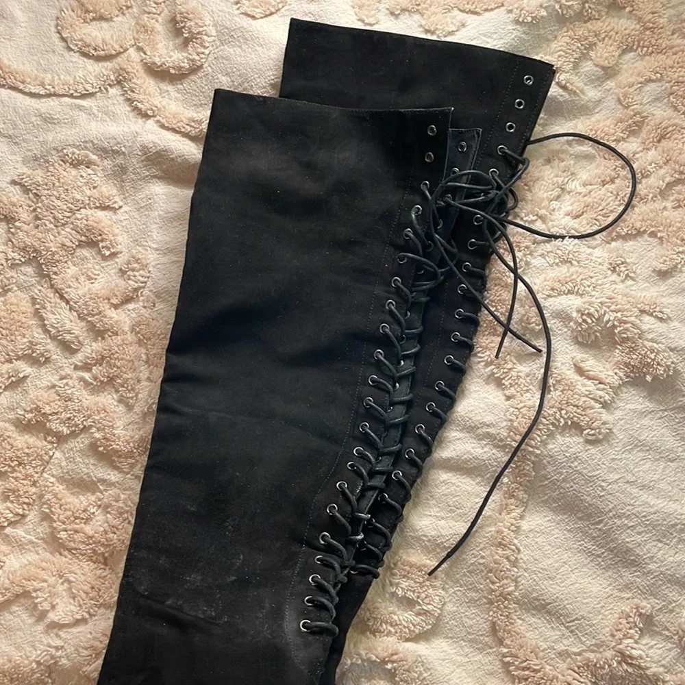 Thigh High Platform High Heel Laced Boots - Picture 13 of 15